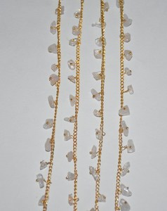 Light Pink Rose Quartz Dangling Uncut Chips Beads Rosary chain. Gold plated Cluster dangling Beaded Chain for Jewelry Making - Product Image 3