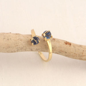 Anneau minimaliste rond mohas en cuivre, saphir, Turquoise, Design fait à la main, anneau réglable, plaqué or, ensemble de broches, Double pierre - Product Image 5