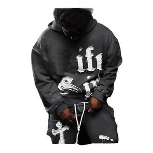 ชุดเซ็ตเสื้อฮู้ดซิปและกางเกงวอร์มทรงขาบานพิมพ์ลายพัฟฟ์สไตล์สตรีทแวร์ฤดูหนาว ลวดลายกรด ยูนิเซ็กซ์ พร้อมโลโก้สั่งทำพิเศษ 100% - Product Image 6