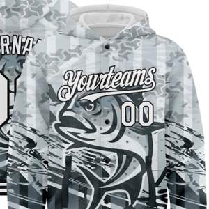 Blouson aviateur 3D de pêche au poisson géant blanc-noir gris personnalisé veste à capuche Varsity Letterman - Product Image 5