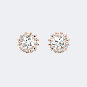 Boucles d'oreilles clous en or 14 carats avec halo rond de 1,50 CTW, grappe de fleurs, diamant de laboratoire cultivé, bijoux scintillants floraux pour femmes - Product Image 5