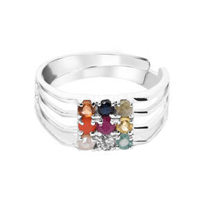 NOVAMART Fine Men's Handmade 92.5 Sterling Silver <b>Adjustable</b> <b>Ring</b> with Natural Certified Navratna Stone Nine Planets Design for - Product Image 1