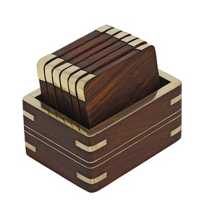 Wood Arts Handcrafted Wooden <b>Drink</b> <b>Coasters</b> Set with Holder Natural & Durable Table Protection - Product Image 2