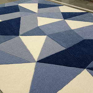 Alfombra de Lana Geométrica Azul Moderna de Diseño, Alfombra Anudada a Mano para Decoración del Hogar, Regalo de Navidad para Sala de Estar o Uso en Picnic - Product Image 6