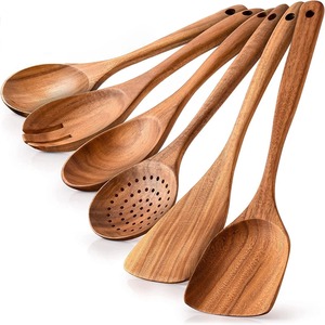 Utensilios de Cocina de Madera, Espátulas y Cucharas de Madera Natural Antiadherentes, Duraderas y Saludables - Product Image 1