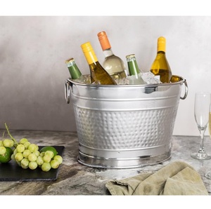 Cubo de hielo ovalado para champán de acero inoxidable martillado Royal Look con asa para almacenamiento de vino y cerveza para bares y fiestas - Product Image 1