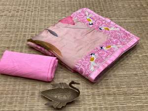 Bonne qualité pur Malai Organza Saree avec chemisier vêtements ethniques pour les mariages numérique imprimé broderie travail taux de gros - Product Image 6