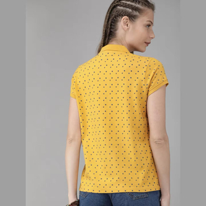 Camiseta de manga corta para mujer con cuello de Polo para primavera y verano, nueva tela estampada con efecto lavado con impresión Digital - Product Image 4