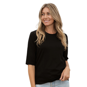 T-shirt à manches longues pour femme, noir, poids lourd, col rond, 100% coton biologique de luxe, pré-rétréci, certifié GOTS, coupe premium - Product Image 5