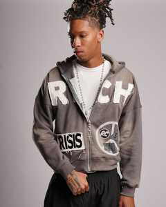 OEM Embroidery <b>Patch</b> Print 100% Cotton Hoodies Distressed Vintage Zipper up Faded Stone Washed Mens Zip up Acid Washed Hoodie - Product Image 2