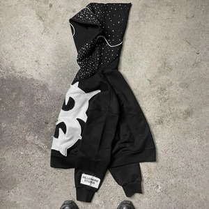 Fabricante profesional Impresión de logotipo personalizado Boxy Cropped Hoodie Hombres Oversized Fit 470Gsm Grueso Algodón Rhinestone Hoodie - Product Image 3