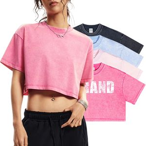 Mejor oferta Vintage ácido lavado camiseta para mujer 230gsm alta calidad rayón transpirable 100% algodón corto Crop Top Logo Suelto - Product Image 1