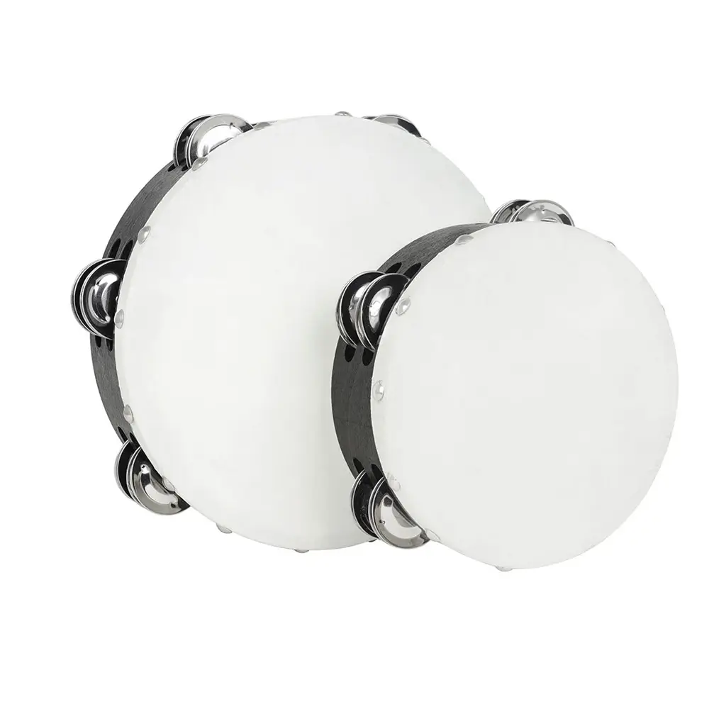 2 Pcs Set Sheepskin Hand Drum 6 Inch Musical Drums 8 Inch Solid Wooden Tambourine Percussion Instruments BY PASHA INTERNATIONAL