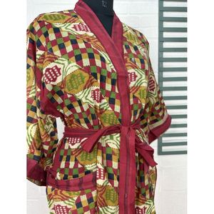 Vintage Boho Summer TieDye <b>Kimono</b> XS Size Woven Cotton Robe <b>Beach</b> Coverup Impression Style Motif Recycled Open Veste House Robe - Product Image 4