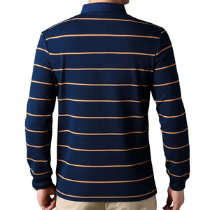 Pull polo à manches longues pour homme, motif rayures horizontales, col classique, style décontracté et professionnel, plusieurs tailles - Product Image 3