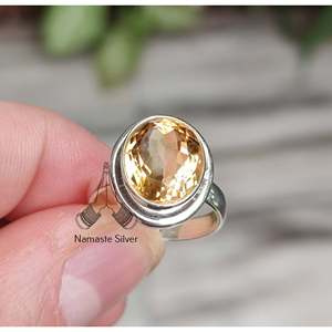 Bague en Citrine Jaune Naturelle pour Femme, Faite à la Main en Argent Sterling, Coupe Ovale, Pierre de Naissance de Novembre, Cadeau Bijou pour Elle - Product Image 4