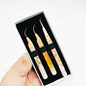 Pinzas para Pestañas de Marca Privada al por Mayor, Acero Inoxidable Sólido, Dos Tonos de Color con Punta Dorada Rosa, Agarre de Diamante, Pinzas para Volumen de Pestañas - Product Image 1