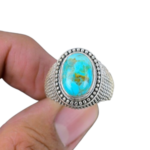 Boho Style 925 Sterling Silver <b>Turquoise</b> Gemstone Bezel Setting Rhodium Plated <b>Ring</b> Jewelry Handmade Women's Wedding Party Gift - Product Image 1