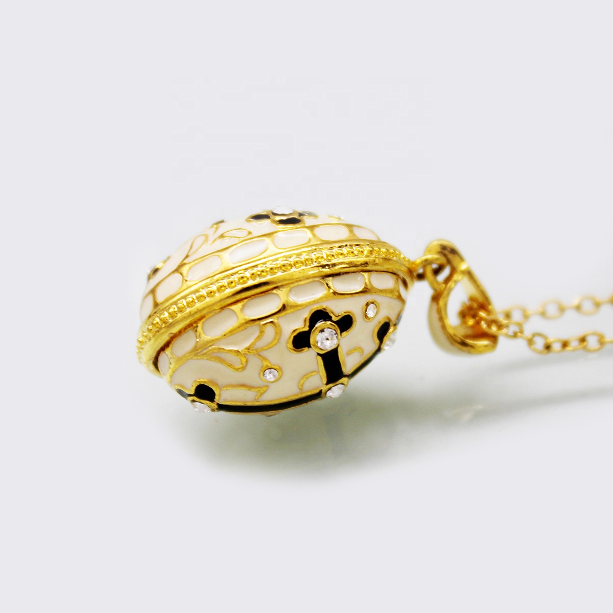 Pendentif œuf Style Fabergé Rose - Bijou Fantaisie Russe Avec Strass