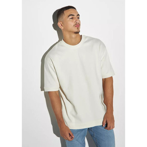 Personalizado OEM Logo gráfico en blanco acanalado cuello redondo de gran tamaño 100% algodón de peso pesado ropa de calle algodón camiseta de gran tamaño - Product Image 3