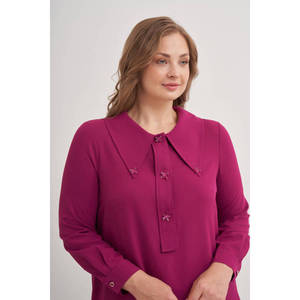 เสื้อคลุมสีพลัมพร้อมดีเทลปกเสื้อขนาดใหญ่และตกแต่งด้วยกระดุม - Product Image 4