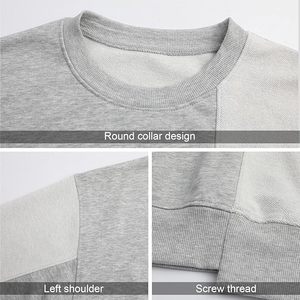 Sweat-shirt à col rond pour homme 100% coton, manches longues, polaire léger, décontracté, pour l'hiver, entraînement, pull oversize, patchwork uni - Product Image 4
