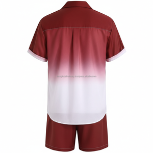 Ensemble chemise et short décontracté pour homme sur mesure OEM, été, deux pièces, respirant, en spandex/coton, chemise boutonnée dégradée, service OEM - Product Image 2