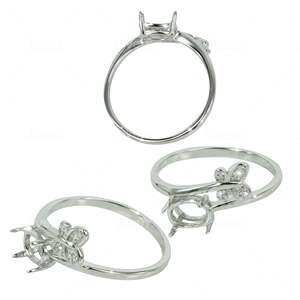 Indien solide 5x7mm 925 argent Sterling lunette tasse croisé papillon anneau réglage ovale broches montage plaine beaux mariages - Product Image 1