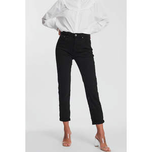 Vaqueros negros de mezclilla transpirables de cintura alta y pierna recta para mujer, estilo casual con estampado de pierna ancha, tallas XL, 2XL, 3XL, corte medio. - Product Image 5