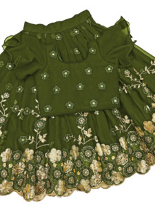 Ensemble de lehenga choli pour enfants de luxe Shoryam Fashion Mehendi vert, longueur au sol, coupe régulière, bordure florale à sequins, fête, festival - Product Image 3