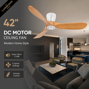 42 Inch Modern Solid Wood <b>Ceiling</b> <b>Fan</b> Without Light with <b>Remote</b> <b>Control</b> Contemporary <b>Ceiling</b> <b>Fan</b> for Living Room Bedroom - Product Image 1