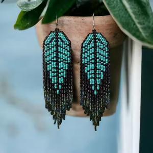 Regalos de joyería Moda Mujer Cuentas de semillas Pendientes tejidos Cuentas multicolores Pendientes largos hechos a mano Fiesta de niñas por Artesanías MD - Product Image 3