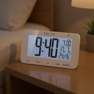 Reloj de Mesa Inteligente Blanco Explore Scientific RDC1004, Reloj Despertador Multifunción con Control por Radio - Product Image 3