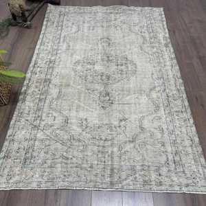Tapis turc 4,7x7,5 pieds, tapis vintage, tapis en laine persan gris - Product Image 1