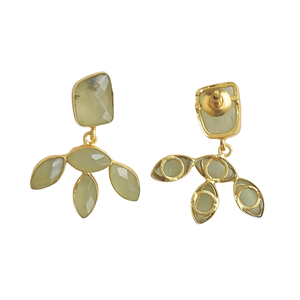 Boucles d'oreilles pendantes en or 18 carats/14 carats plaqué or, avec prehnite, calcédoine, perle d'eau douce, sertie en bélière, forme papillon, pour anniversaire - Product Image 6