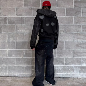 Custom Logo <b>Distress</b> Embroidery Tracksuit Men <b>Top</b> Trendy Product Heavyweight 500 GSM Rhinestone Zipper Tracksuits for Men's - Product Image 2