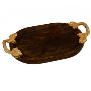 ถาดไม้รูปไข่มีที่จับรูปใบไม้สีทอง,สำหรับวางไว้ในตลาดร้านอาหารงานแต่งงานจำนวนมากคุณภาพส่งออกขายดีจากอินเดีย - Product Image 3