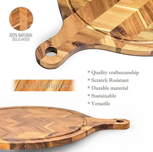 Tabla de cortar de madera de teca para verduras, carne, tabla de queso redonda grande, tablas decorativas de madera para servir para cocina, bambú uWood - Product Image 6