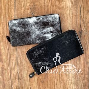 Prix usine peau de vache dames sac à main femmes fermeture éclair portefeuille en cuir véritable Long bracelet pochette porte-carte de crédit portefeuilles pour femmes - Product Image 1