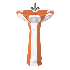 Magnifique conception de fleurs multicolore Art Design Lotus lavabo piédestal articles sanitaires en céramique de luxe produit Lavabo évier - Product Image 3