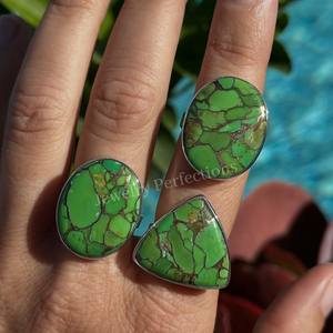 Wholesale High Quality Waterproof Fashion <b>Rings</b>-Natural Green Copper <b>Turquoise</b> Sterling Silver Plated Brass Gemstone Stylish - Product Image 2