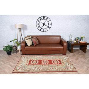 Vintage Rug 3.9x6.46 ft, <b>Red</b> Brown Solid <b>Wool</b> Turkish Rug - Product Image 2