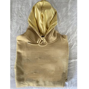 Embroidered Logo Satin Lined Hoodies 100% Cotton Streetwear Custom Heavyweight Blank Pullover Silk <b>Hoodie</b> for Men - Product Image 3