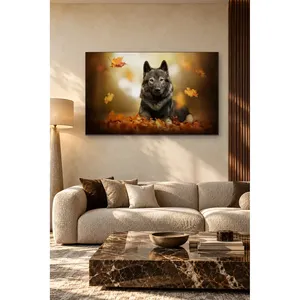 Impression sur toile Fida Gray Wolfdog Among Falling Leaves - Product Image 5