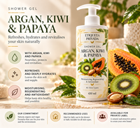 Gel douche à l'argan, au kiwi et à la papaye en marque propre 450 ml |   Gel Douche Hydratant et Régénérant |   Fabricant de cosmétiques OEM Espagne