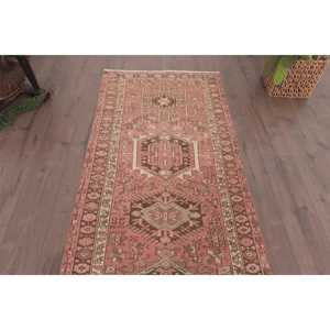 3x13.5 ft Turkish <b>Runner</b> Rug, <b>Red</b> Brown Vintage Bordered Wool Rug - Product Image 4
