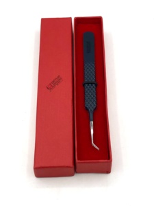 Pince à épiler pour extensions de cils en acier inoxydable de haute qualité, 45 degrés, revêtement en poudre Midnight, pointe lisse 10 mm, nouveau style, poignée diamant - Product Image 3