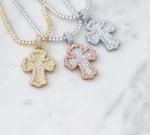 Unisex 925 Sterling Silver Moissanite Kim Cương Iced Hip Hop Chữ Thập Mặt Dây Chuyền Rose Gold & Vàng Vàng Mạ Vật Liệu Chính Hợp Kim - Product Image 3