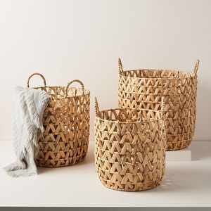 Handmade Water Hyacinth Storage <b>Basket</b> Open Weave Woven Organizer with Handles Natural Laundry <b>Basket</b> for Home Decoration - Product Image 5