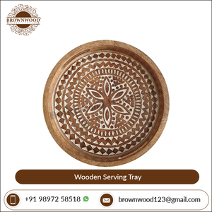 Plateau de service rond en bois de manguier antique finition blanche brûlée 10x10x2.5 pouces de qualité supérieure pour la décoration élégante de la maison ou du bureau - Product Image 3